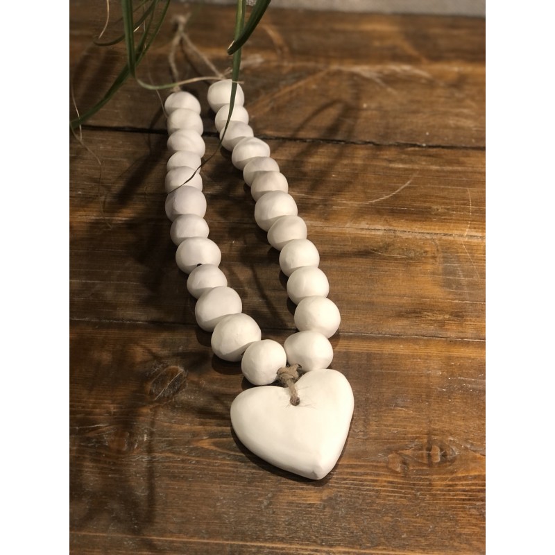 collier faïence brut coeur ( blanc )