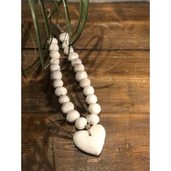 collier faïence brut coeur ( blanc )
