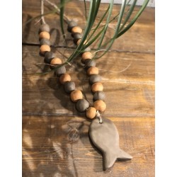 collier faïence brut poisson ( brun / terracotta )